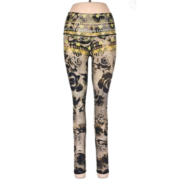 TEEKI Tribal Roses Low Rise Yoga Fitness Leggings Medium Athleisure Boho - Picture 2 of 9